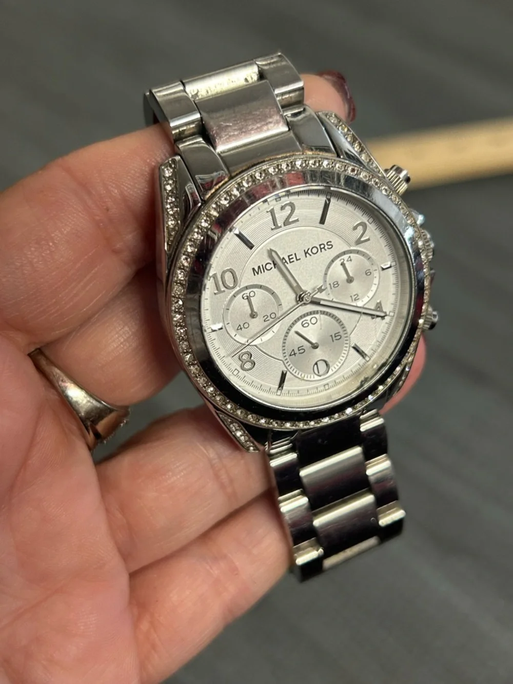 Michael Kors Silver-tone Crystal Bezel Chronograph Watch